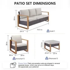 Gymojoy 5 Pieces Outdoor Patio Sofa Club Chair with Ottoman Set