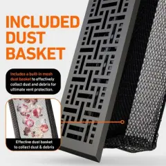 Home Intuition Basketweave Floor Vent Covers 4X12 Inch with Mesh Cover Trap Heat and Air Walkable Metal Floor Vent for HVAC Duct, Dark Grey