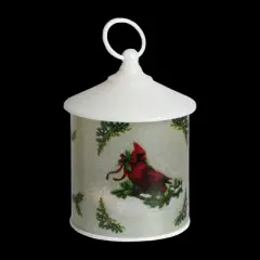 Roman 7.5&rdquo; Battery Operated LED Resting Cardinal Scene Christmas Lantern - White/Green
