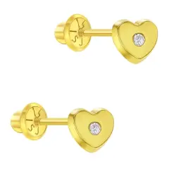 Girls' Heart CZ Screw Back 14k Gold Earrings - In Season Jewelry