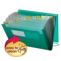 Smead Poly Expanding File, 12 Pockets, Flap and Cord Closure, Letter Size, Green (70878)