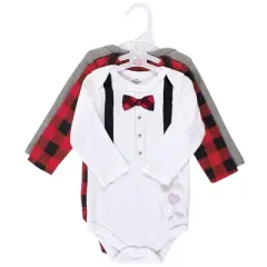 Little Treasure Baby Boy Cotton Long-Sleeve Bodysuits 3pk, Lumberjack Bow Tie
