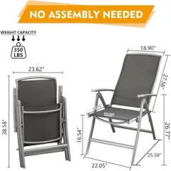 SKRAN 2-Pcs Adjustable Patio Folding Chairs,Aluminium Frame Reclining Sling Lawn Chairs,Textilene Fabric,No Assembly Required,For Outdoor, Camping