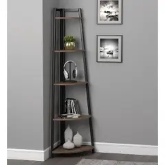 63" Jacksonville 5 Shelf Corner Bookcase with Black Frame Walnut - Coaster