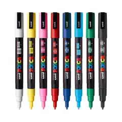 uni POSCA 8pk PC-3M Water Based Paint Markers Fine Tip 0.9 -1.3mm in Assorted Colors