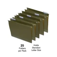 Staples Hanging File Folders 3-Tab 2" Expansion Ltr Size Std Green 25/BX 884240