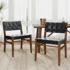 Christopher Knight Home Cassius Woven Faux Leather Rubberwood Dining Chair (Set of 2)