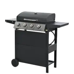 4-Burner Propane Gas Grill in Stainless Steel with Condiment Rack, and Built-in Thermometer