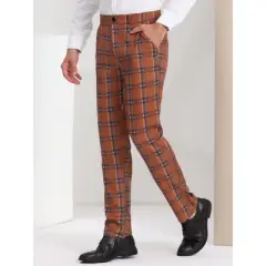 Lars Amadeus Men's Plaid Regular Fit Formal Business Dress Pants