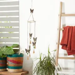 39" Iron Eclectic Butterfly Windchime - Olivia & May: Whimsical Home Decor, Easy Hang