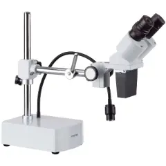 Stereo Microscope with 10X and 20X Magnification, Single Arm Boom Stand, and LED Gooseneck Light - AmScope