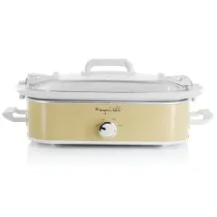 MegaChef 3.5qt Casserole Slow Cooker with 3 Temperature Settings Cream: Stainless Steel, Stoneware, Glass, Dishwasher-Safe Parts
