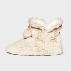 Women's Fluffy Textured Faux Fur Booties with Poms and Grippers
