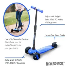 New Bounce GoScoot Max Scooter for Kids, 3 Wheel Kick Scooter, Adjustable Handle