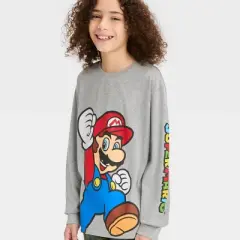 Boys' Long Sleeve Mario Graphic T-Shirt - art class&trade; Heather Gray