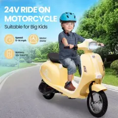 Electric Motorcycle for Kids, 24V 350W Kids Ride on Moped, Max Up to 14MPH, w/Twist Grip Throttle & LED Light, Electric Motorbike for Teens 8-12
