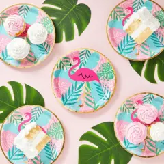 Sparkle and Bash 48 Pack Pink Flamingo Plates for Kids Birthday, Tropical Party Decorations, 9 in