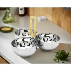 Classic Touch 3 Bowl Relish Dish with Square Gold Loop Handle, 8.25"D