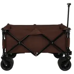 INFURNIC Wheelbarrows And Lawn Carts Heavy Duty Garden Cart Folding Camping Cart, Utility Park Garden Cart For Outdoor, Brown, 37.8"*21.65"*34.33"