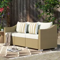Outsunny 3 Seater Patio Wicker Sofa, Outdoor Furniture Rattan Couch with Cushions, Throw Pillows, for Garden, Backyard, Porch