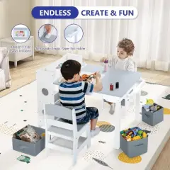 Kinder King Kids Table and Chair Set with Storage &ndash; Toddler Activity Desk with 8 Bins & Paper Roll for Drawing, Reading, Crafts & Snacks