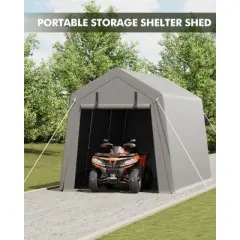 Outdoor Storage Shelter Shed, Heavy Duty Motorcycle Storage Sheds, Portable Tarp Shed with Roll-Up Door, Golf Cart Garage, Waterproof, Gray