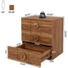 Tribesigns Nightstand with 3 Drawers, Mid-Century Modern Night Stand with Storage for Bedroom, End Table with Solid Handles, Walnut Brown