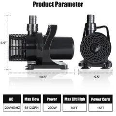 Submersible Water Pump, Pond Pump 36Ft Lift Height, Submersible Pump Pond with Power Cord 16Ft, Perfect for Waterfall