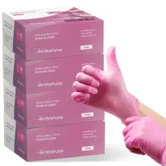 FifthPulse Bulk Case of Disposable Vinyl Exam Gloves, Pink, Boxes of 50, Size Small - Powder-Free, Latex-Free, 3-Mil Thickness - 4 Pack