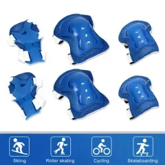 Unique Bargains Wrist Knee Palm Elbow Guard Support Protective Pads White Blue 5" x 4.5" 6 in 1 set