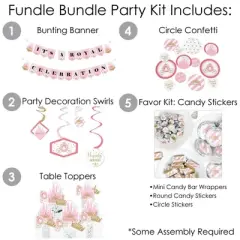 Big Dot of Happiness Little Princess Crown - Pink and Gold Princess Baby Shower or Birthday Party Supplies - Banner Decoration Kit - Fundle Bundle