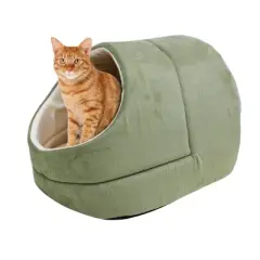 GOOPAWS Cave Covered Cat & Small Dog Warming Burrow Bed