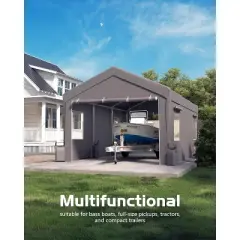 12x20 FT Portable Carport, Extra-Large Outdoor Shelter with Roll-Up Windows, All-Weather Waterproof & UV Protection Canopy, Ideal for Vehicles