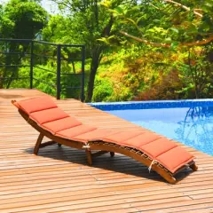 Tangkula Folding Wood Lounge Outdoor Wooden Chaise Chair with Cushion