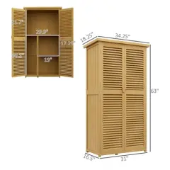 FURNIinspire Utility Storage Cabinet Wooden Outdoor Storage Cabinet Storage With Asphalt Roof 2 Wood Doors With Lock, Yellow, 38.40"*23.00"*13.40"