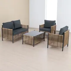 4-Piece Outdoor PE Rattan Sofa Set with Removable Cushion Covers and Coffee Table, Patio Conversation Furniture set