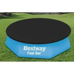 Bestway Flowclear Fast Set Round PVC Swimming Pool Debris Cover (Pool Not Included) with Rope and Drain Holes, Blue