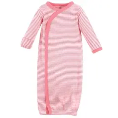 Touched by Nature Baby Girl Organic Cotton Side-Closure Snap Long-Sleeve Gowns 3pk, Coral Garden