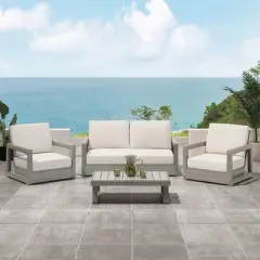 Christopher Knight Home Yena Contemporary Outdoor Acacia Wood 4 Seater Chat Set with Cushions