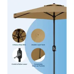 7.5ft Patio Umbrella - 6-Rib UV Protection & Waterproof for Deck/Pool/Backyard (Tan, Quick-Dry Fabric)