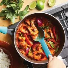 Rachael Ray Cook + Create Aluminum Nonstick Saute Pan with Lid 3qt Agave Blue