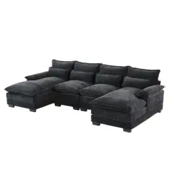 YOOCOZZ Double-Chaise Chenille Sectional Sofa with Double-Layer Cushion, Armrest and Lumbar Pillows
