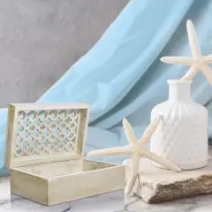 Mela Artisans Wood Keepsake Box with Hinged Lid in Trellis Design White Finish, 9 x 6 x 3.5 Inch, Large