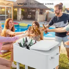 VINGLI 80 Quart Rolling Ice Chest, Patio Party Bar Drink Cooler Cart, Beverage Pool with Bottle Opener