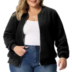 Agnes Orinda Women's Plus Size Shearling Fluffy Fuzzy Long Sleeve Zip Up Fleece Jackets