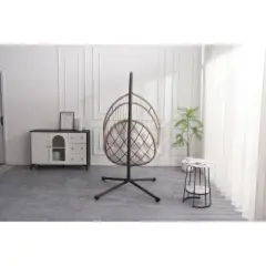 Gulches Outdoor Egg-Shaped Hanging Chair with Stand - Beige, Patio/Indoor Rocking Hammock