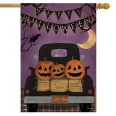 Halloween Truck House Flag Jack o'Lanterns Primitive 28" x 40" Briarwood Lane