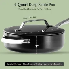 Gotham Steel Modern Collection 4 Qt Ceramic Nonstick Saute Pan with Lid