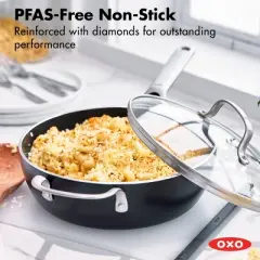 OXO Agility Series 3 Qt" Ceramic Nonstick Aluminum Chef's Pan with Lid and Helper Handle Black: Dishwasher-Safe, Induction Compatible