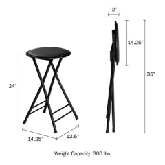 Set of 4 Counter Height Bar Stools &ndash; 24-Inch Backless Folding Chairs with 300lb Capacity for Kitchen, Rec Room, or Game Room by Trademark Home (Black)